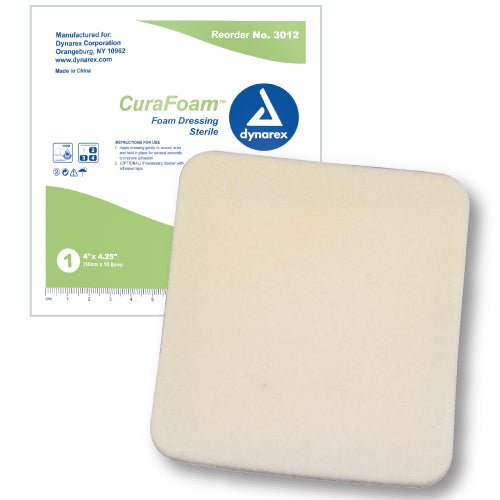 CuraFoam Foam Dressing 4" x 4.25" – Box of 10