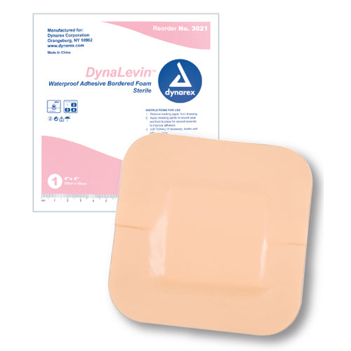 DynaLevin Bordered Foam Dressing 4" x 4" – Waterproof Adhesive, Box of 10