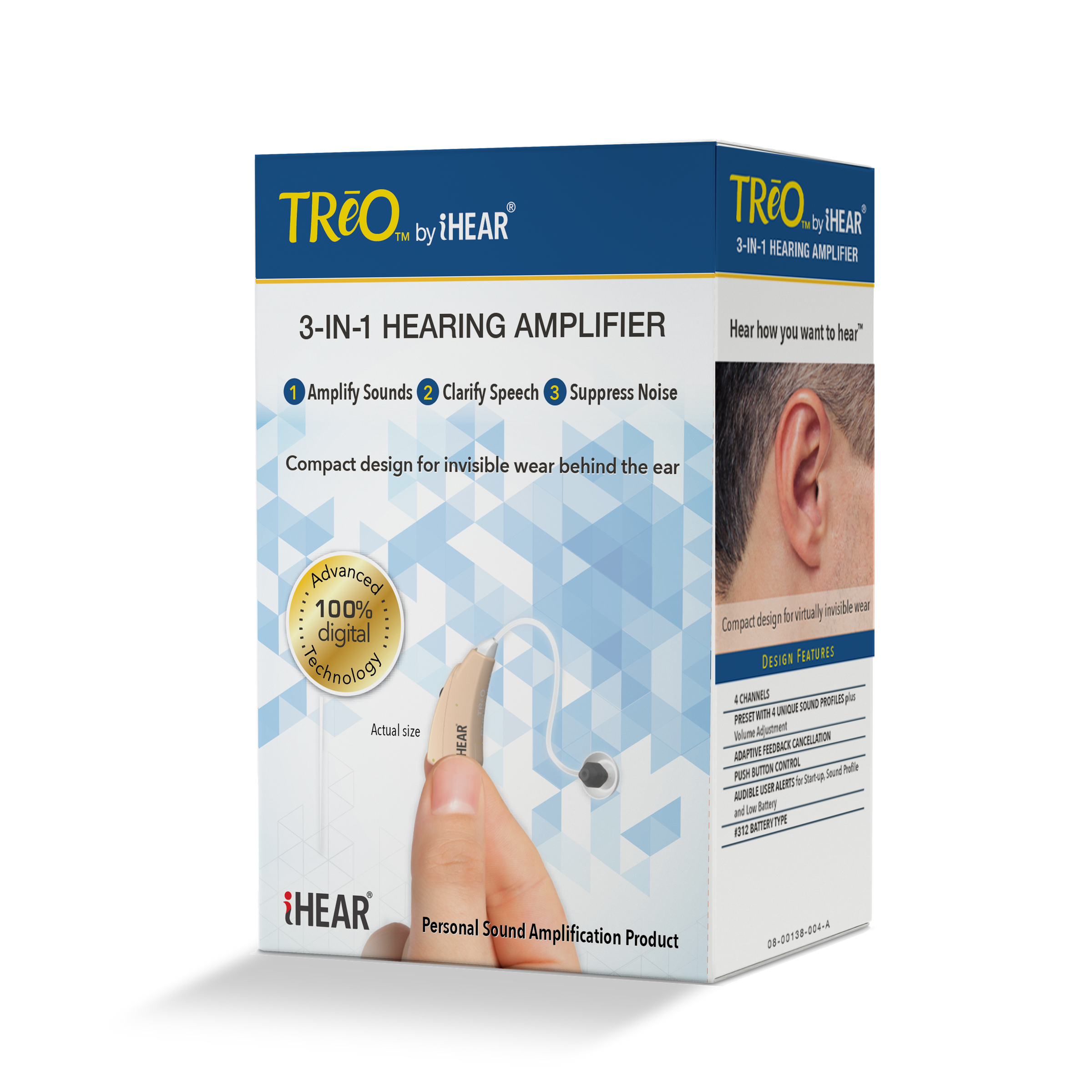 TReO by iHEAR personal sound amplifier - product box Left and Right